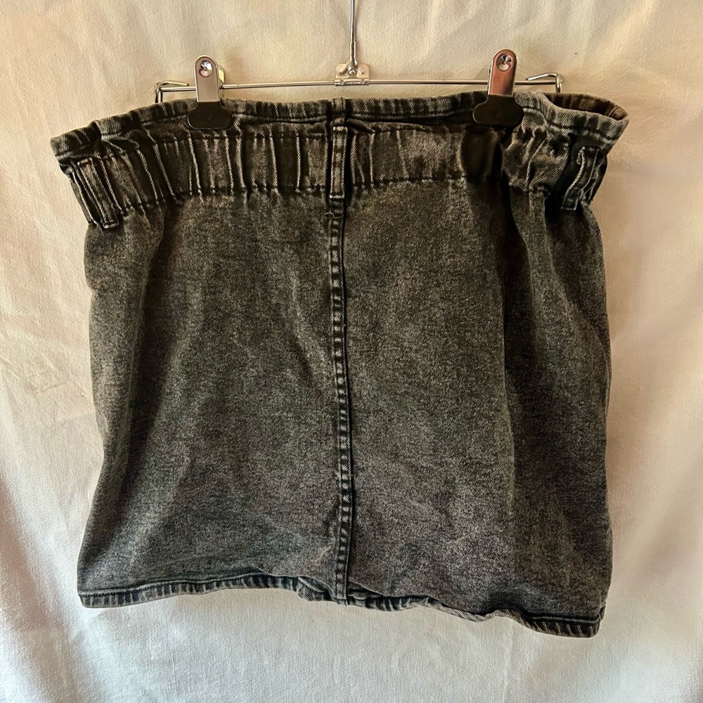 Vylette Black Acid Washed DenimSkirt Paperbag Waist 17/33W Miniskirt 80s 90s Y2K - Picture 2 of 3